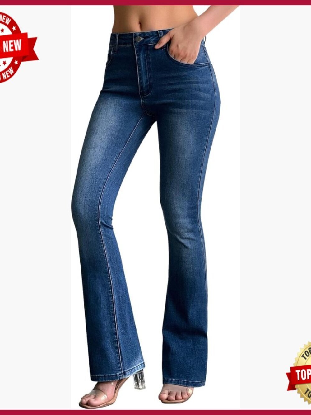 Stretchy Flare Jeans Mid Rise Bootcut Curvy Denim Pants for Women